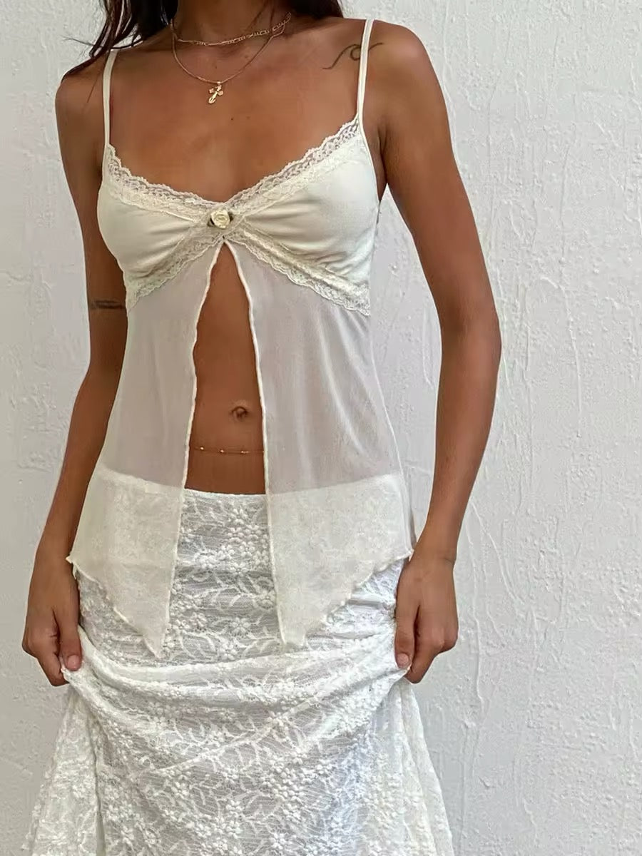 White Slit Cami Top